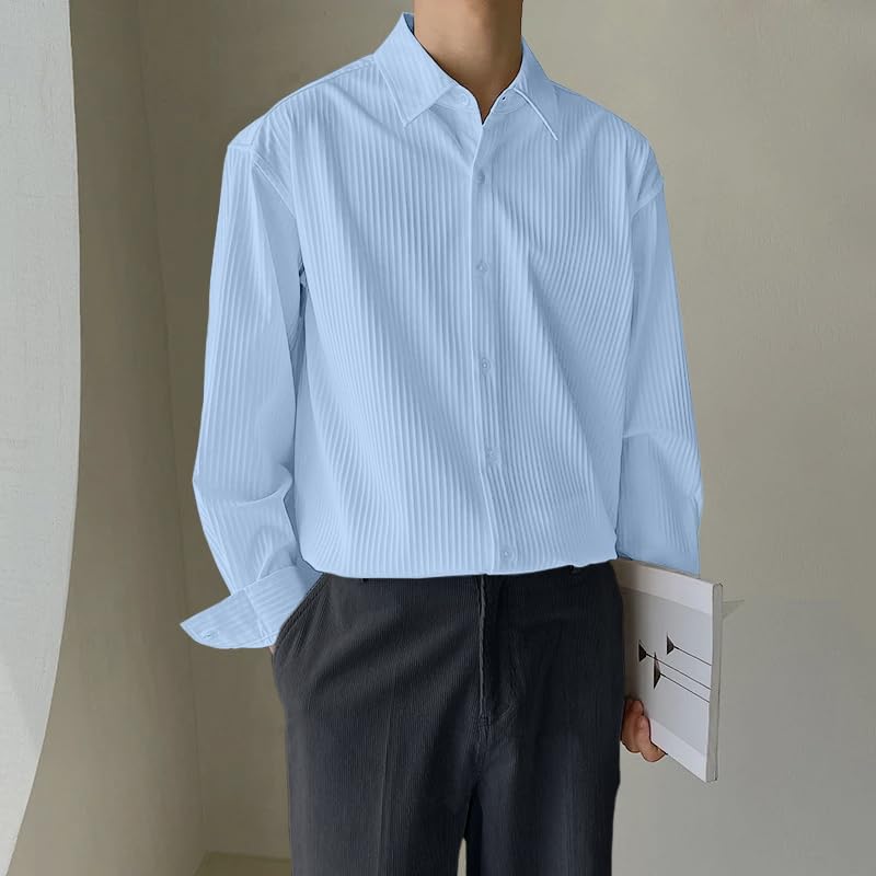 Image of GRECIILOOKS Men's Formal Button Down Shirt - Slim Fit Polycotton Shirt's for Men | Textured Full Sleeve| Business & Meeting Ready (Available in Plus Size)