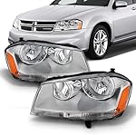 AKKON - For Dodge Avenger OE Replacement Chrome Bezel Headlights Driver/Passenger Head Lamps Pair New