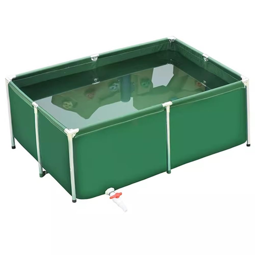 Faltbares Koi-Fischbecken – strapazierfähiges PVC-Canvas-Außenaquarium mit Stahlrahmen und Ablassventil, ideal für die Pflege von Fischen und Schildkröten (grün, 2 x 1 x 0,5 m)