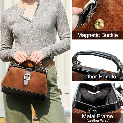 Image of CONTACTS Full Grain Leather Doctor Purse Bag for Women Top Handle Bag Vintage Handbag Shoulder Bag