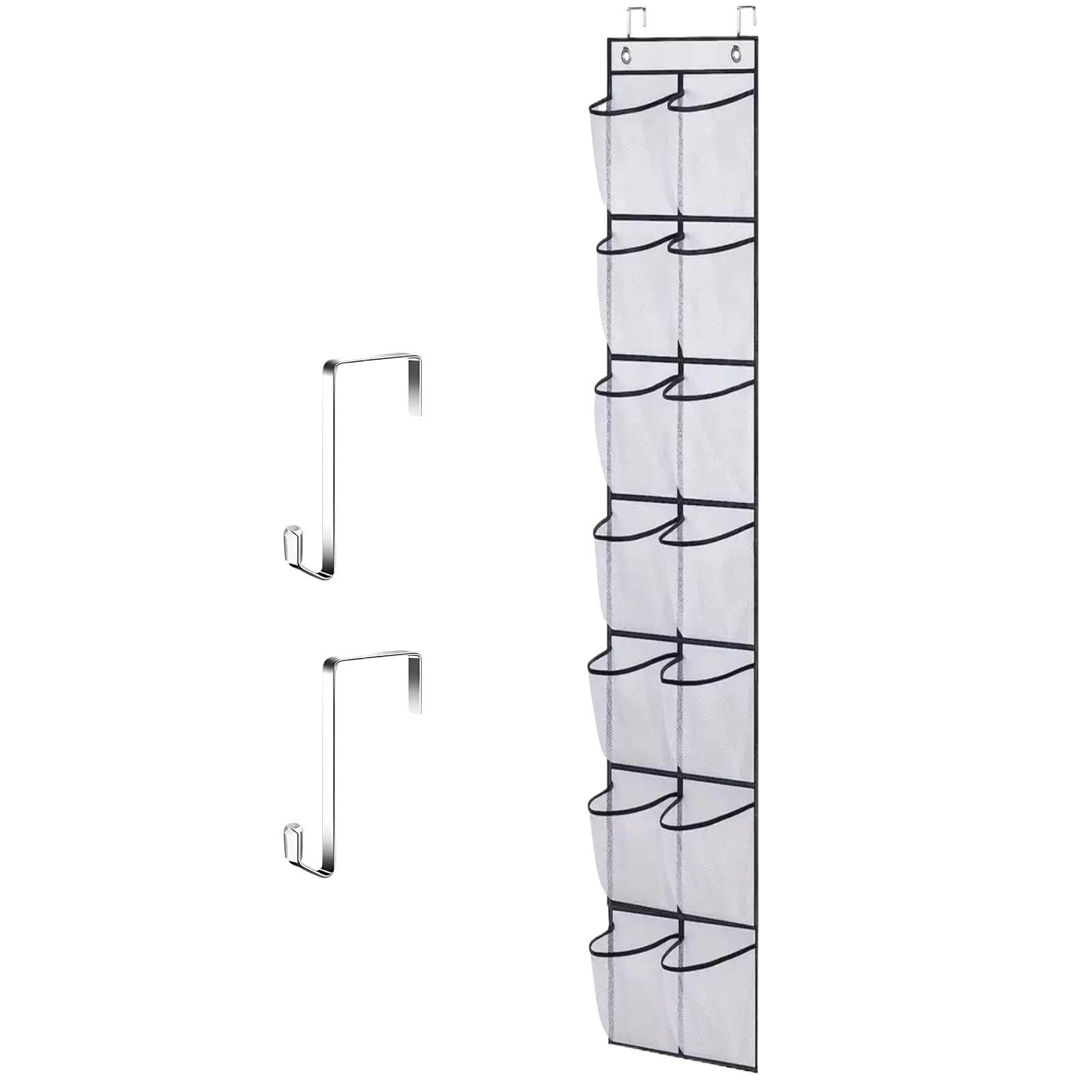 Merzio Girls White Over The Door Shoe Organiser With 14 Large Pockets, Versatile Hanging Shoe Storage Rack For Wardrobe, Closet, Bathroom - Space Saving Solution