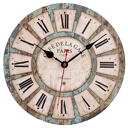 ACCSHINE Horloge Murale Vintage Rétro - Horloge Industrielle Design Silencieuse Pendule Murale Bois Moderne pour La Chambre Cuisine Salle de Bain Bureau Hôtel (Noir)