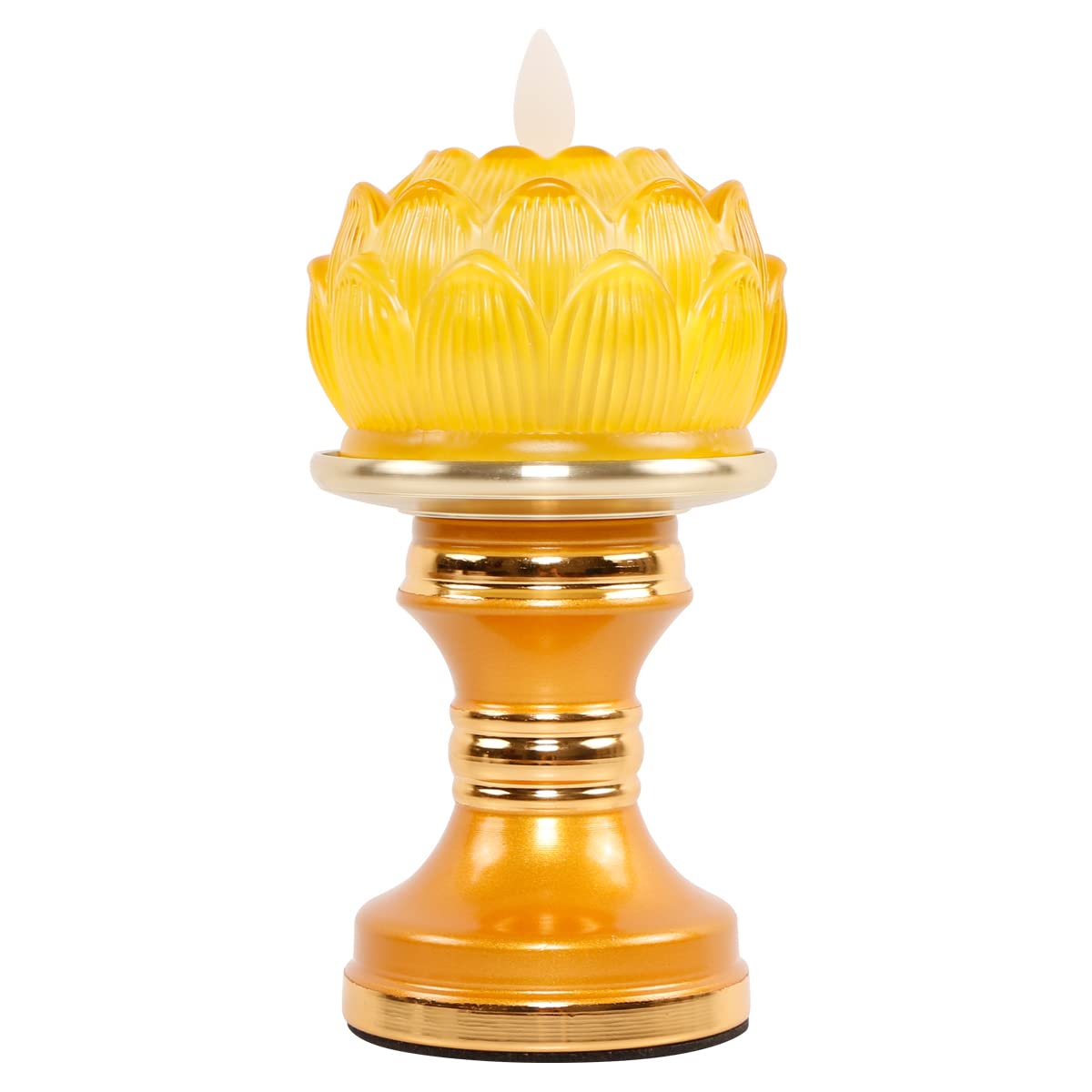 LED Simulated Flame Glazed Lotus Buddhist Lamp, Light offering Before Buddha, Equipped with Alloy Base - 2.95inch