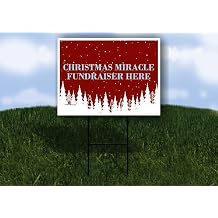 Christmas Miracle Fundraiser Here Christmas White Red Snow Trees Single Sided 18x24 in. Yard Road Sign w/Stand