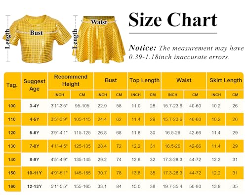 Image of Sequin Top for Girls with Shiny Skirt Disco 0utfit Metallic Dress Performance Kids 3-13T