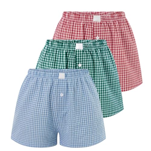 Image of Womens Y2k Plaid Shorts Women Cute Lounge Pajama Sleep Comfy & Casual Gingham PJ Boxer Shorts
