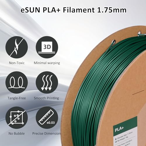 Image of eSUN PLA+ Filament 1.75mm 1KG, 3D Printer Filament Dimensional Accuracy + /- 0.03mm, 1kg Cardboard Spool(2.2lbs) 3D Printing Filament, Fits for Most FDM 3D Printers(Pine Green)