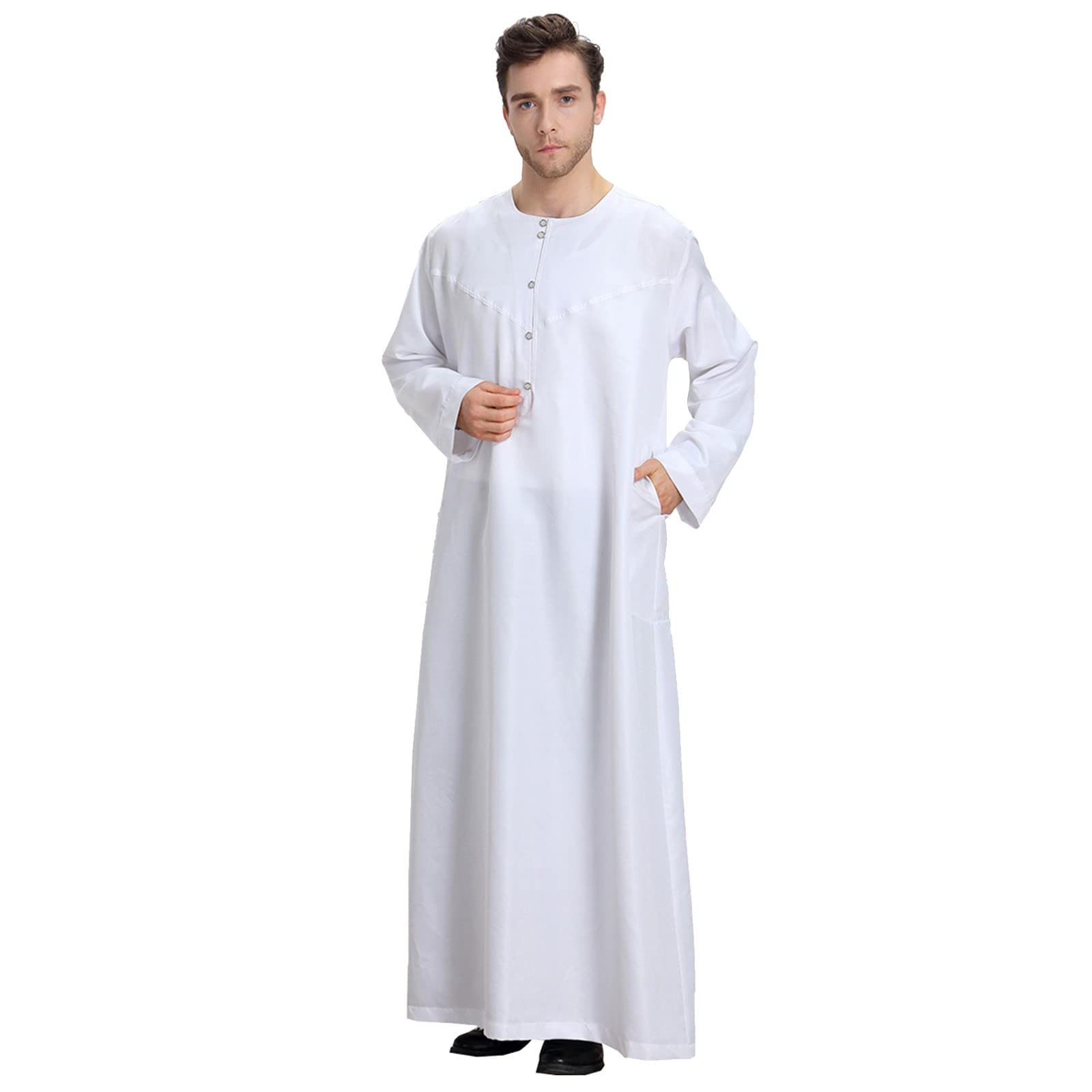 CHUNOTU - Bata de caftán étnico para hombre, cuello alto, con botones, suave, transpirable, ropa musulmana