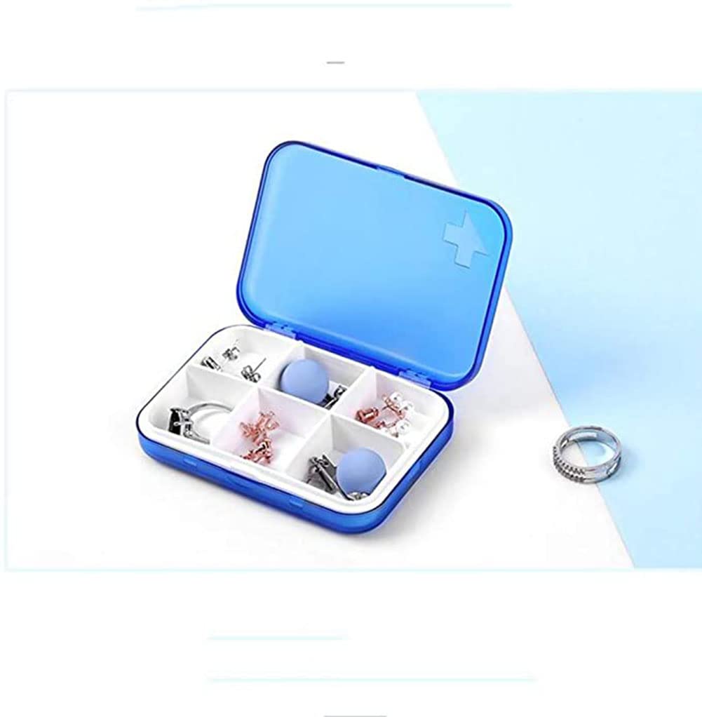 Pilulier À 6 Compartiments Organisateur De Pilules De 7 Jours Pilulier De Médecine De Voyage 9,2 X 6,6 Cm, Bleu