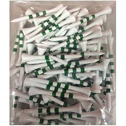 2 3/4" Wooden Golf Tees with Height Indication Stripes - Pack of 100 (White w/Green Stripes) Cover