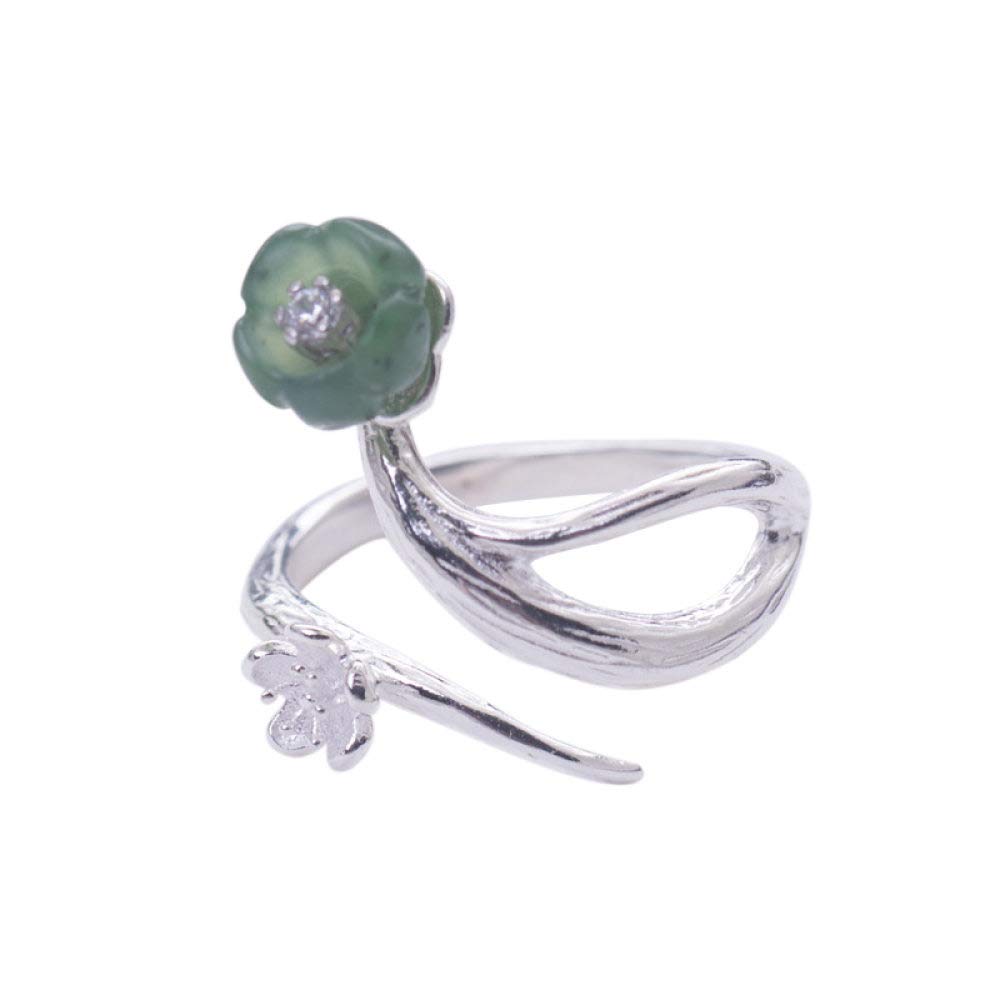 Vintage Estilo Chino S 925 Anillo De Plata Mujer Inlay Abierto Jasper Plum Branch Regalo Creativo De Moda De Tendencia De Personalidad Temperamento Elegante