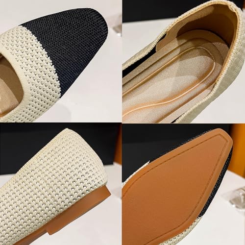 Women's Knitted Cap Toe Mary Jane Shoes,Comfortable Square Toe Arch Support Walking Shoes Soft Sole Strappy Mesh Office Work Dress Shoes Elegant Ballets Flats2