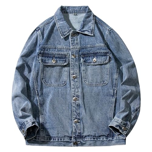 Veste en denim homme avec col revers en coton léger boutonné coupe slim