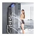 High Flow Shower Panel Tower System with LED Temperature Display 304 Stainless Steel 5 Function Shower Column Luxury Shower Fixtures, Black Finish