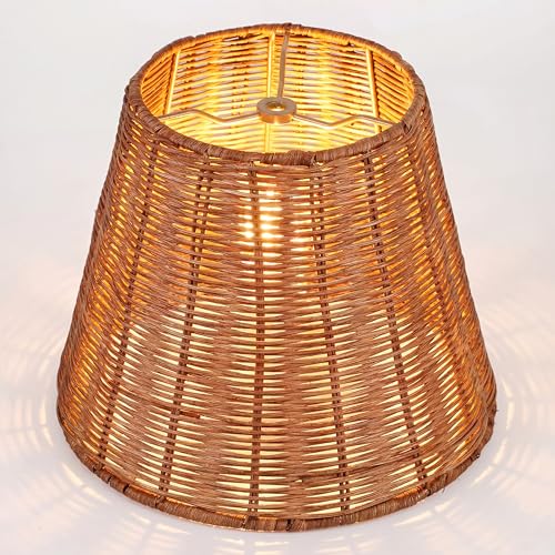 Kittmip 1 Pack Natural Rattan Spider Boho Lamp Shade Handwoven Indonesian Rattan Large Wicker Woven Lampshade for Table & Floor Boho Decor (5.9 Top 9.8 Bottom 7.9 Slant Frustum Shape)
