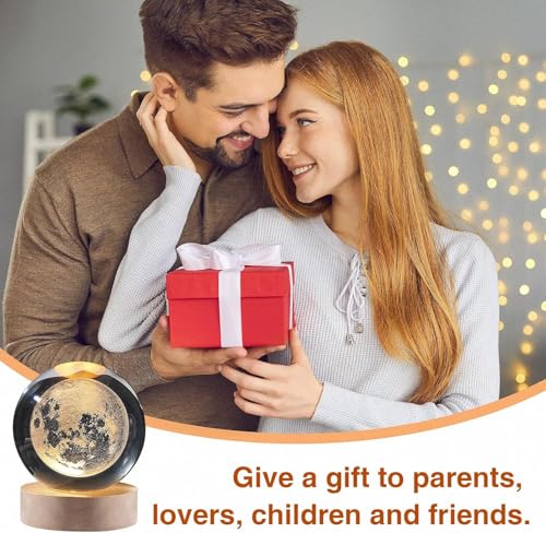 3D Moon Crystal Ball Night Light with Colorful LED - Kids Astronomy Decor