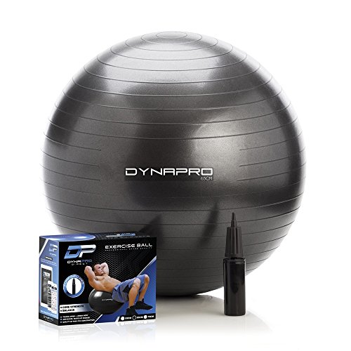 DYNAPRO Exercise Ball – Extra Thick Eco-Friendly & Anti-Burst Material Supports Over 2200lbs – Stability Ball for Home, Gym, Chair, Birthing Ball (Black, 75 Centimeters)