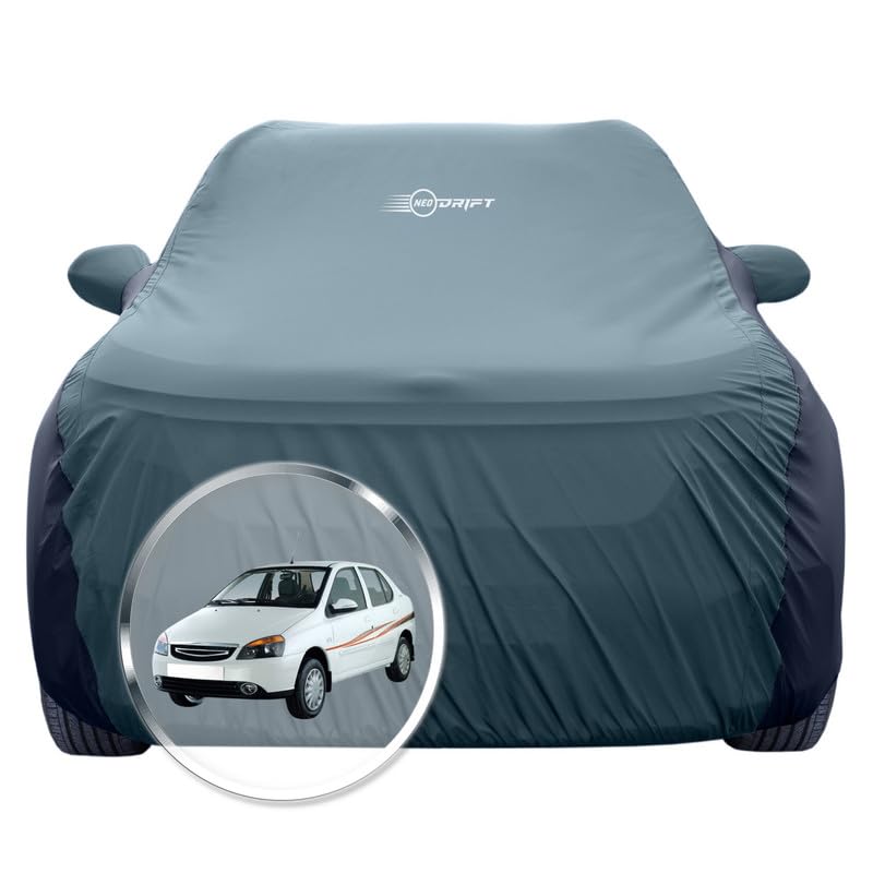 Image of NEODRIFT 'SuperTech' Car Cover for Tata Manza (100% Water-Resistant, All Weather Protection, Tailored Fit, Multi-Layered & Breathable Fabric) (Colour: D.Green+Black)
