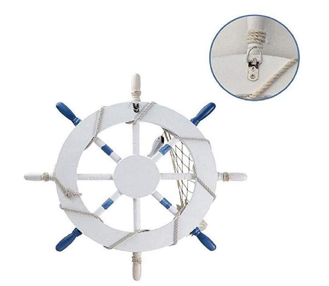 WENDIN Nautical wall deco ship wheel Beach themed Wooden Boat Ship Steering Wheel Fishing Net Shell Home beach house Wall Decor bath room wall decoration bedroom wall sea decor (18inch bird, 18 inch)