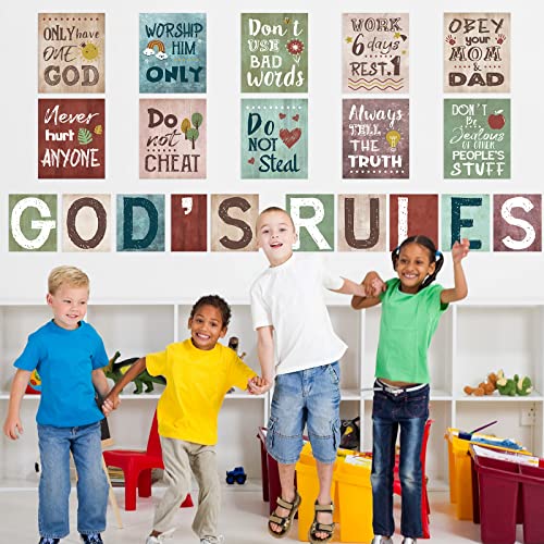 20 Pieces Ten Commandments Poster For Kids Christian Bible Verse Poster Inspirational Religious Scripture Wall Poster For Classroom Church Sunday School Christian Scripture Home Decor (Vintage Base) #TOP5
