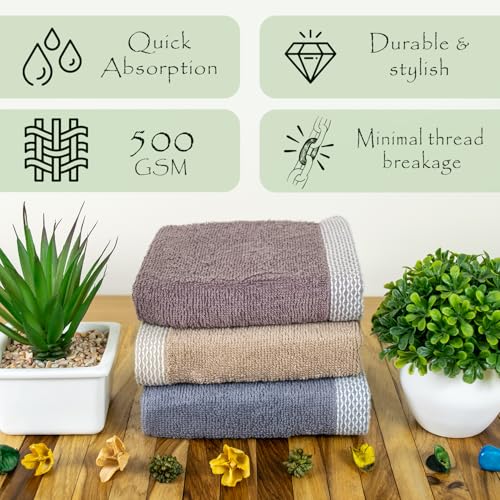 Image of RANGOLI 100% Bamboo Face Towel Set of 3, 500 GSM, Quick Dry Towels for Face, Gym, Travel, Ultra Soft Highly Absorbent, 30Cm X 30Cm, Ash Brown, Beige & Dark Grey