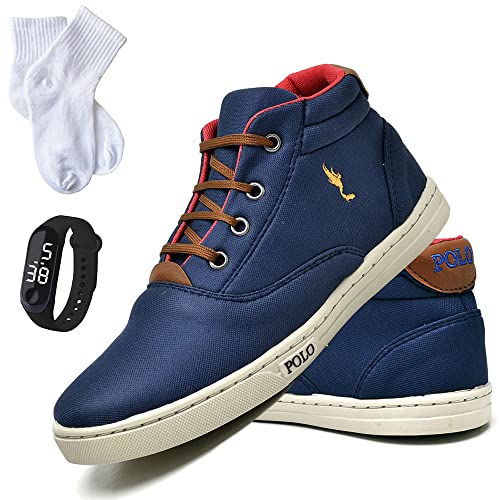 Kit Sapato Tenis Infantil Criança Relogio e Meia Polo Blu Botinha Tamanho:27;Cor:Azul;Genero:Masculi