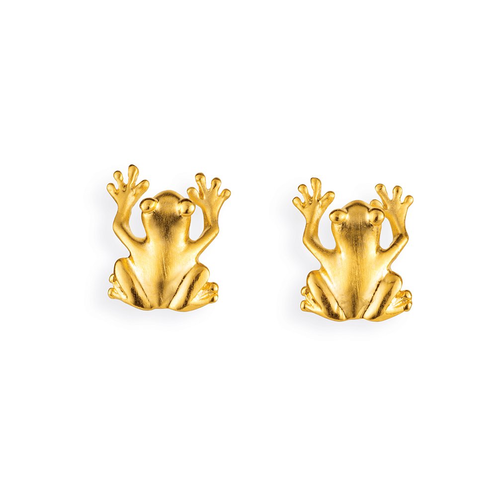 Drachenfels Women's Stud Earrings-Frog Design-Plated Silver Matted D FR 26 / AGG