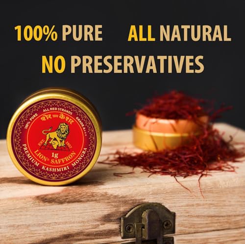 Image of LION BRAND SAFFRON 2g, Premium Kashmiri Mongra Saffron /Kesar (Grade A+++) for Pregnant Women, Biryani, Beauty, Cooking and Sweets (Pack of 2, 2 X 1gm = 2grams)