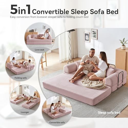 Image of Compression Sofa, Cloud Sectional Sofa,Sofa Bed, Boneless Modular Sectional Sofa with 2 Pillow, Comfy Fluffy Couch with Futon Bed, Perfect for Living Room, Small Space