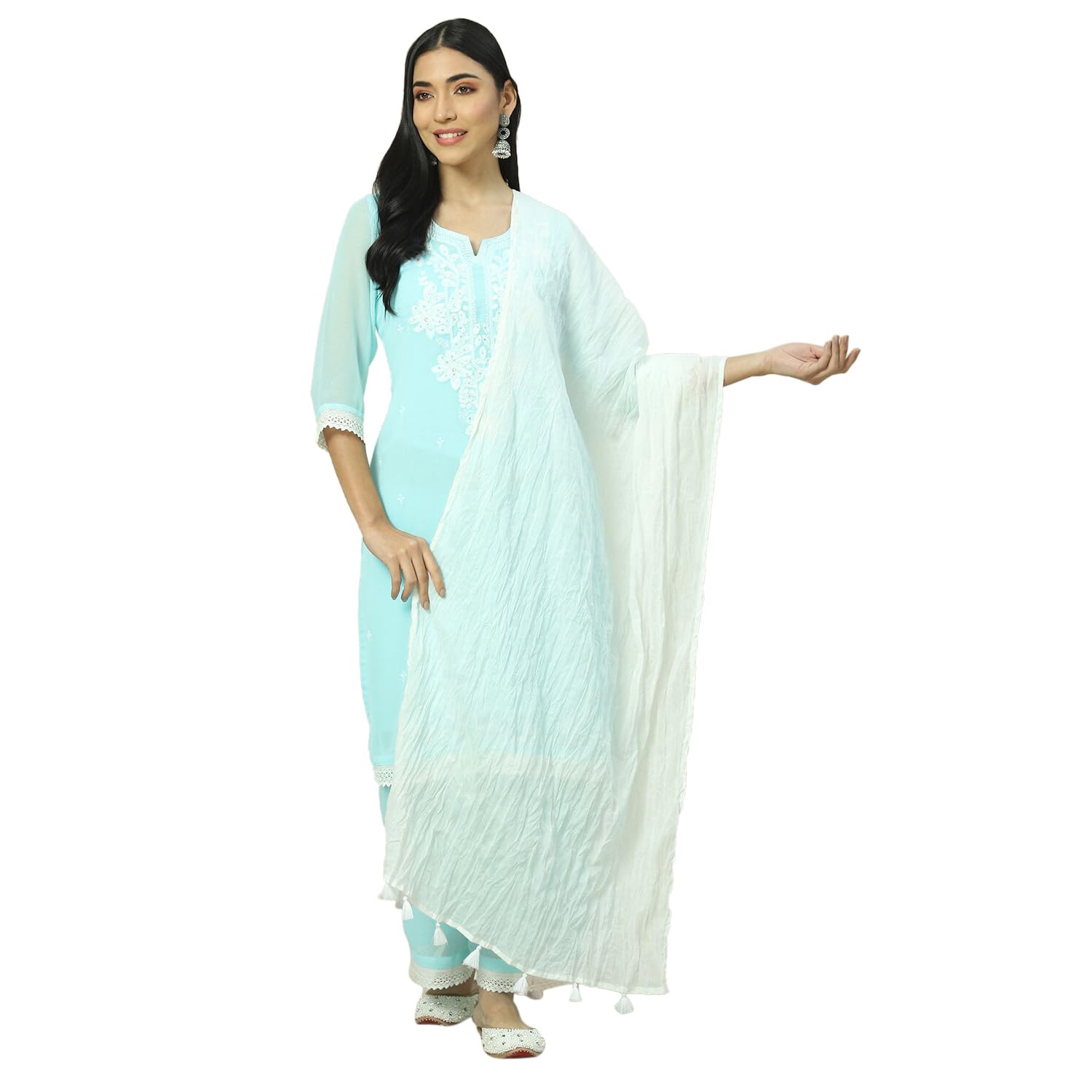 Women White Cotton Woven Dupatta_FREE SIZE-image-35