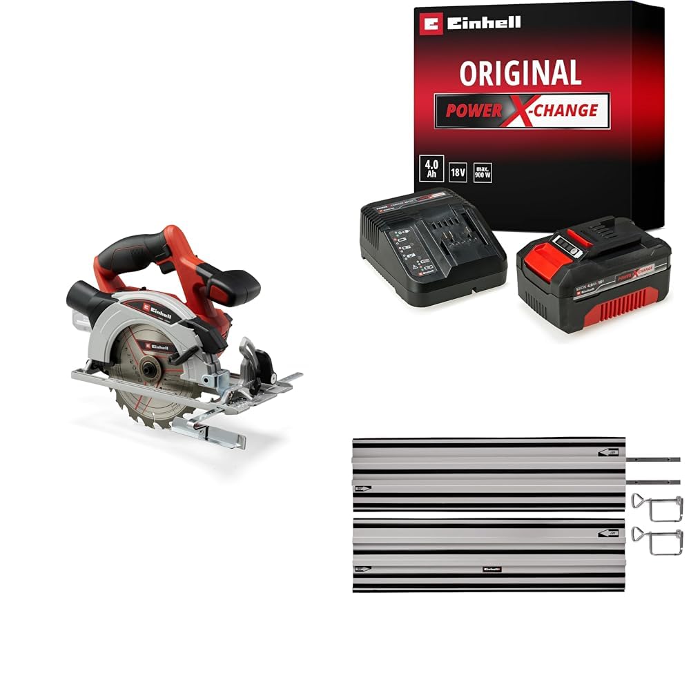 Einhell TE-CS 18/165/1 Li Solo Akülü Daire Testere + 18V 4,0 Ah PXC Starter Kit, Akü ve Şarj Cihazı + Alüminyum Daire Testere Rayı 2x1000 mm