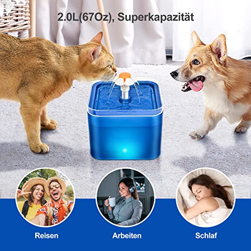 Vindox 2L Trinkbrunnen Katzenbrunnen, Ultra Leiser Trinkbrunnen für Katzen, LED-Licht Automatischer Wasserspender Hundetrinkbrunnen, Blumentrinkbrunnen, mit Aktivkohlefilter und Wasserpumpe - Image 7