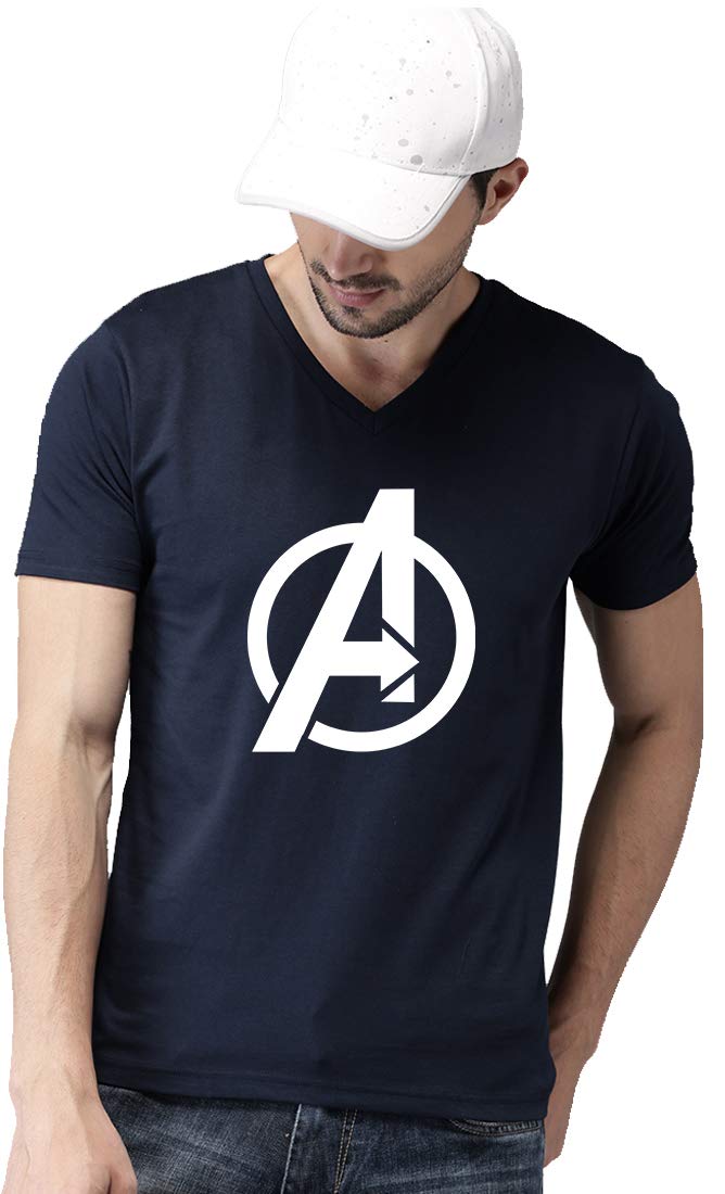 VfashionMen,s Avenger t-Shirt Super Hero Half Sleeve Navy Blue Cotton 100% t-Shirts