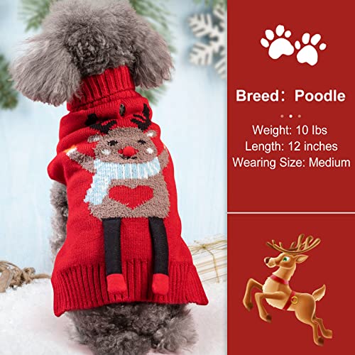 Cyeollo Christmas Dog Sweater Xmas Reindeer Knitted Turtleneck With Leash Hole Funny Holiday Outfits Cold Weather Winter Dog Clothes For Small Dogs #TOP2