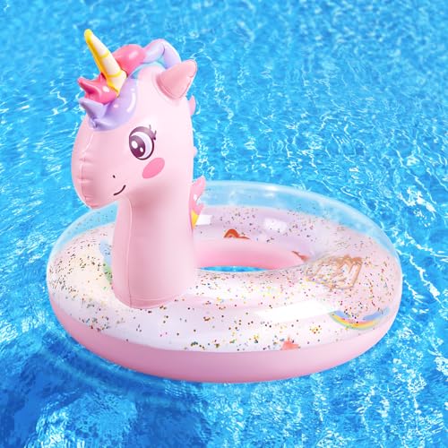 HeySplash Inflatable Pool Float, 21.6 Inch Toddler Pool Float, Unicorn Pool Toys with Sparkling Sequins, Swimming Ring for Swimming Pool, Summer...