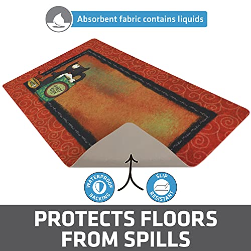 Drymate Cat Bowl Placemat, Pet Food Feeding Mat - Absorbent Fabric, Waterproof Backing, Slip-Resistant - Machine Washable/Durable (Usa Made) (12” X 20”) (Hungry Kitty) #TOP2