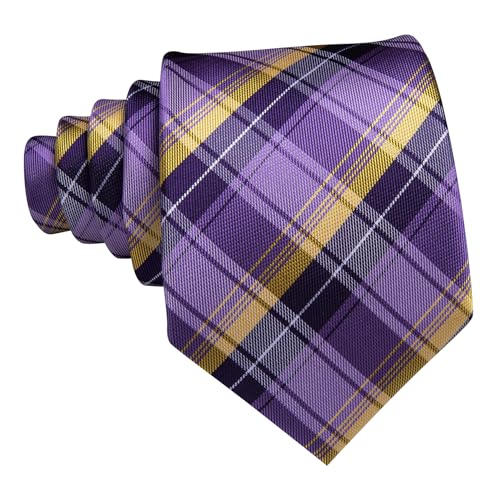 Image of YOHOWA Men Plaid /Striped Ties Set Silk Business Wedding Formal Fashion Necktie and Pocket Square Cufflinks Set