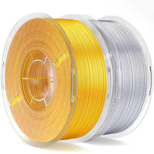 Image of ELEGOO Silk PLA Filament 1.75mm Gold & Silver Grey 2KG, 3D Printer Filament Dimensional Accuracy + /- 0.02mm, 2 Pack 1kg Spool(2.2lbs) 3D Printing Filament Fits for Most FDM 3D Printers