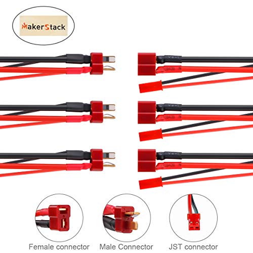 Makerstack 6PCS Deans T Plug con JST Plug Cable de alimentación 14AWG Cable de Silicona para Control Remoto Avión Coche Barco