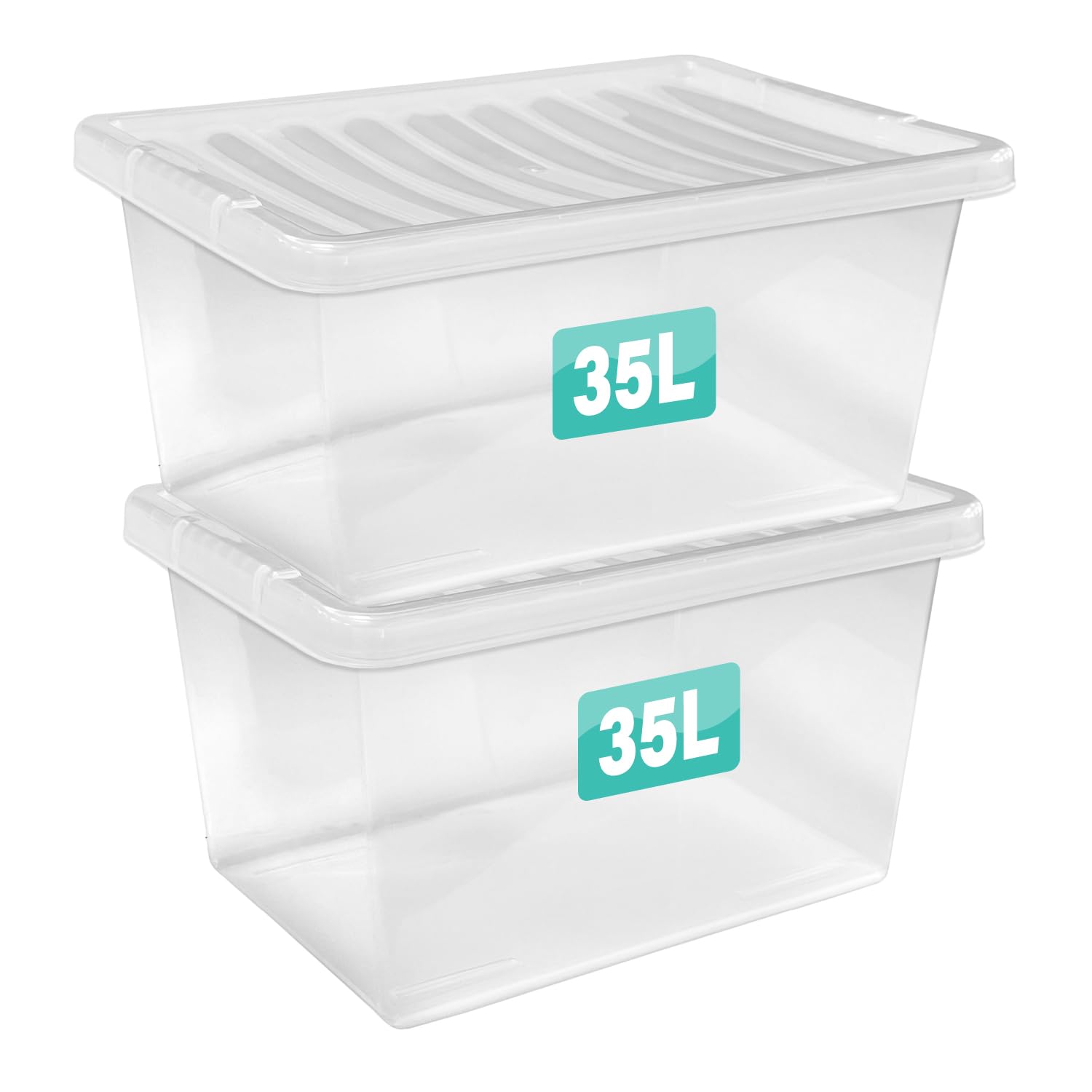 Clear Plastic Storage Boxes With Lids Set of 2, Transparent Multipurpose Nestable Stackable Plastic Box With Lid Containers For Home, Kitchen, Garage, Office, Accessories (2 X 35 Litre)