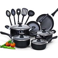 Cook N Home 15-Piece Nonstick Stay Cool Handle Cookware Set, Black