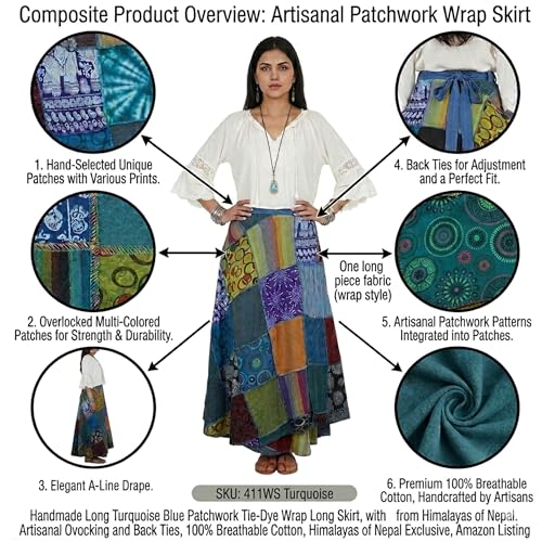 Image of Agan Boho Maxi Wrap Skirt for Women, Tie Dye Cotton Long Flowy Summer Skirt