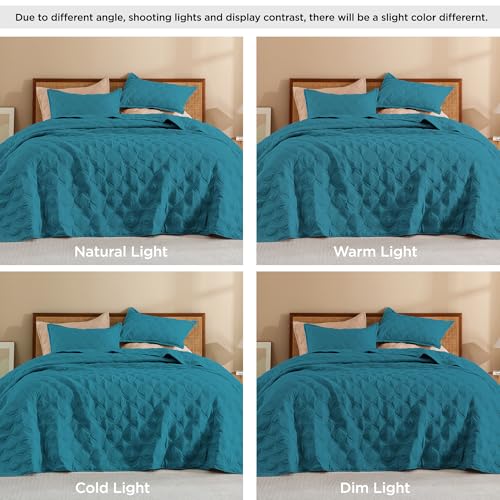 Image of Litanika Queen Quilt Bedding Set, Turquoise Summer Lightweight Soft Comforter Bedspreads & Coverlets, Boho Farmhouse Bedding Cover Bed Decor All Season, 3 Pieces (1 Quilt, 2 Pillowcases)