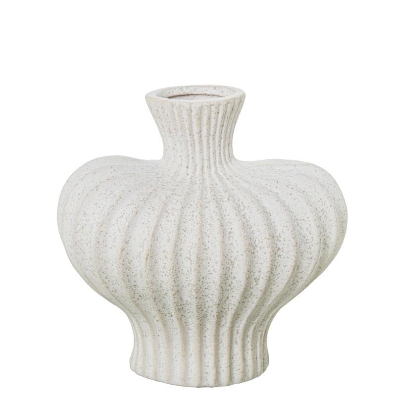 Vase de table en céramique DRW rayures blanches 18x18x12 cm poterie ronde salon