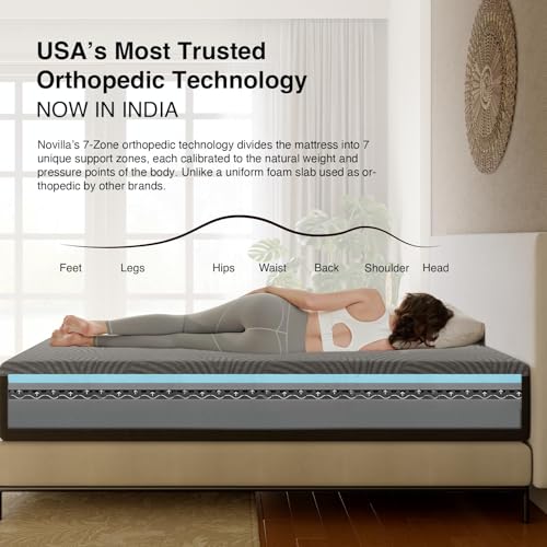 Image of Novilla #1USA Ortho Mattress - Gel Memory Foam for Cooling Comfort, Targeted Pressure Relief for Back Pain, Breathable Washable Cover, 10 Year Warranty (Queen 6 inch (78 x 60 x 6), 7-Zone Ortho)