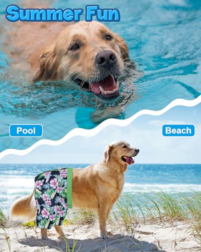 Image of CuteBone Dog Swim Trunks Swimsuit Durable & Comfortable - Quick-Dry, Adjustable Waistband Shorts, UV Protection Bikini- Perfect for Beach, Pool & Outdoor Fun, Hawaii DST04S
