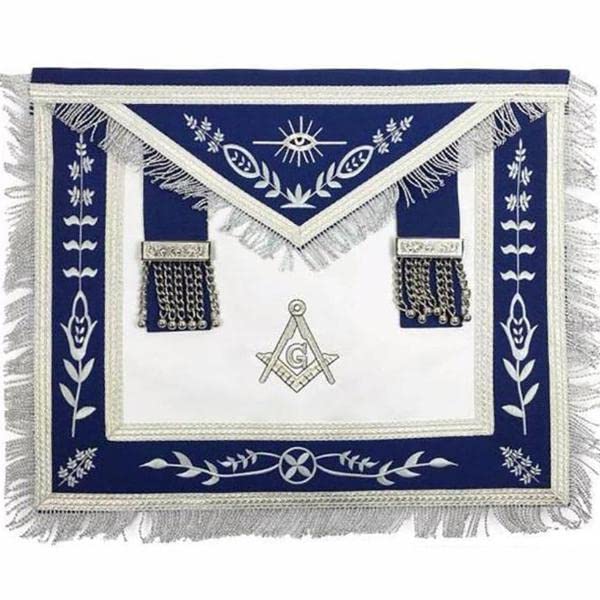 BRICKS MASONS Masonic Blue Lodge G Master Mason Silver Machine Embroidery Freemasons Apron (Leather,Machine Embroidery)