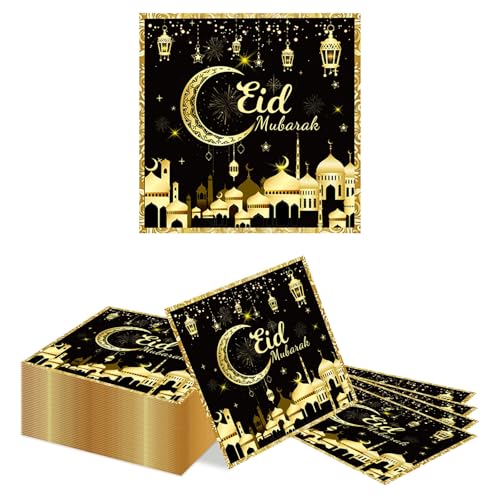 Kotkiddy 40 Pack Schwarz Gold Eid Design Ramadan Mubarak Thema Papierservietten Zwei Lagen Eid...