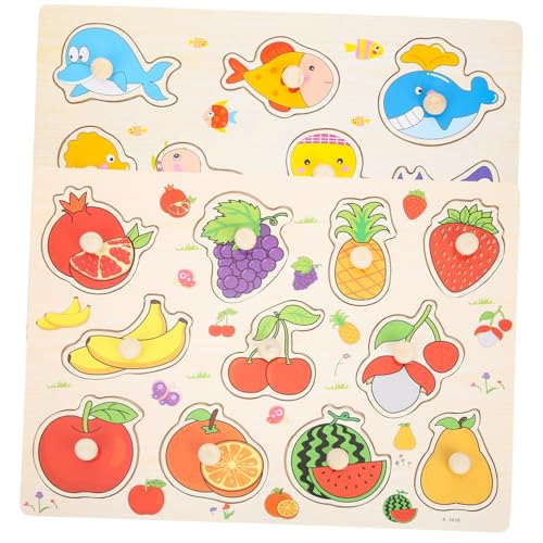 Lurrose 木製パズルおもちゃ 子供用木製ジグソーパズルおもちゃ 動物と形学習対応 幼児向け教育玩具 誕生日 2セットのサムネイル