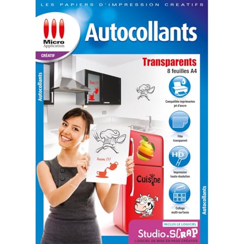 Micro Application Papier Autocollant Transparent - Pochette 8 Feuilles Étiquettes Adhésif...